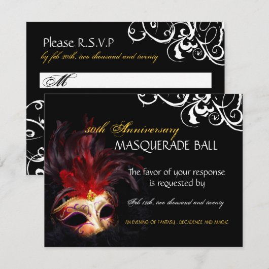 Masquerade Reply Cards RSVP Kaartje (Voorkant / Achterkant)