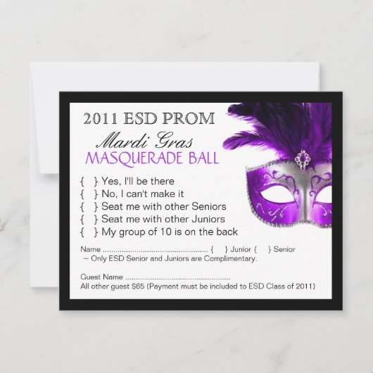 Masquerade Reply Cards RSVP Kaartje (Voorkant)