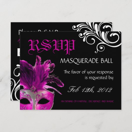 Masquerade Reply Cards RSVP Kaartje (Voorkant / Achterkant)