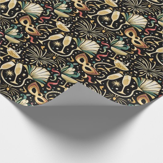 Masquerade Roaring Twenties New Year Pattern Cadeaupapier (Hoek)