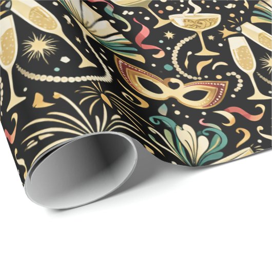 Masquerade Roaring Twenties New Year Pattern Cadeaupapier (Rol Hoek)