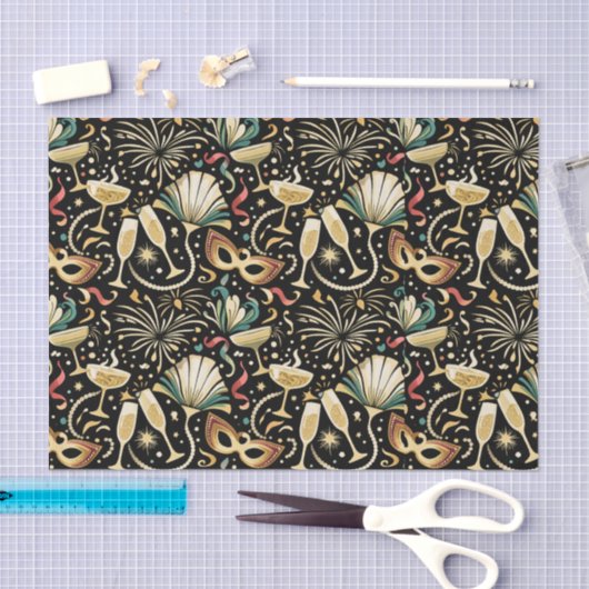 Masquerade Roaring Twenties New Year Pattern Tissuepapier (Craft)