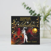 MASQUERADE Rood Goud Dansfeest Disco Bal Kaart (Staand voorkant)