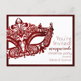 Masquerade Rood Masker | Mardi Gras Kerstfeest Uitnodiging Briefkaart