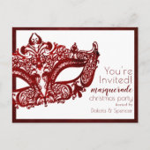 Masquerade Rood Masker | Mardi Gras Kerstfeest Uitnodiging Briefkaart (Voorkant)