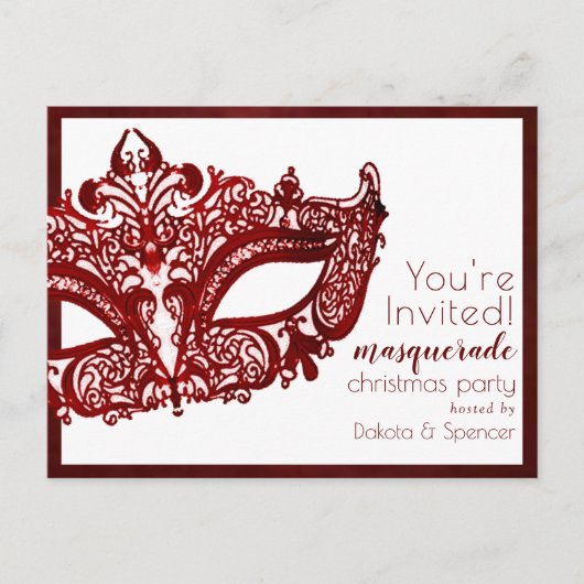 Masquerade Rood Masker | Mardi Gras Kerstfeest Uitnodiging Briefkaart (Voorkant)