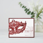 Masquerade Rood Masker | Mardi Gras Kerstfeest Uitnodiging Briefkaart (Staand voorkant)