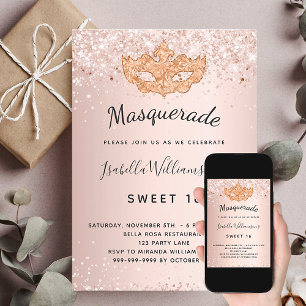 Masquerade roos Gold glitter stof Sweet 16 Kaart