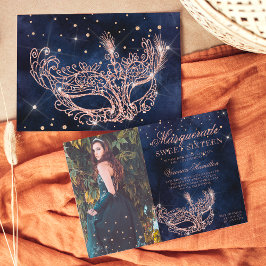 Masquerade roos Gold glitter Sweet 16 foto Kaart