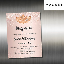 Masquerade roos gold glitter Sweet 16 luxe Magnetische Uitnodiging