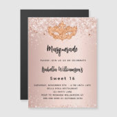 Masquerade roos gold glitter Sweet 16 luxe Magnetische Uitnodiging (Voorkant / Achterkant)