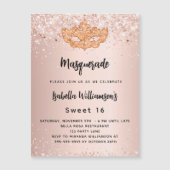 Masquerade roos gold glitter Sweet 16 luxe Magnetische Uitnodiging (Voorkant)