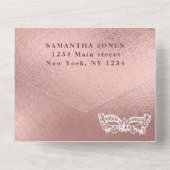 Masquerade Roos Gold Pink Quinceanera All In One Uitnodiging (Achterkant)