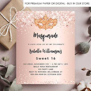 Masquerade roos gold Sweet 16 budget uitnodiging Flyer