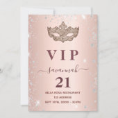 Masquerade roos gold zilverglitter vip uitnodiging (Voorkant)