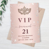 Masquerade roos gold zilverglitter vip uitnodiging
