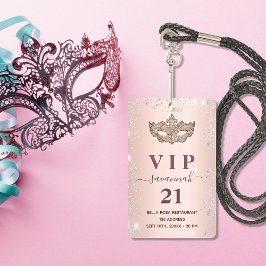 Masquerade roos gold zilverglitter vip uitnodiging badge