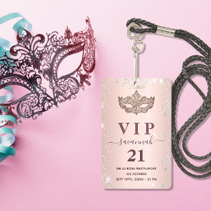 Masquerade roos gold zilverglitter vip uitnodiging badge
