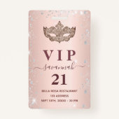 Masquerade roos gold zilverglitter vip uitnodiging badge (Voorkant)