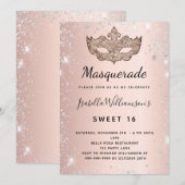 Masquerade roos Gold zilverglitterstof Sweet 16 Kaart (Voorkant / Achterkant)