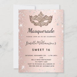 Masquerade roos Gold zilverglitterstof Sweet 16 Kaart