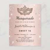Masquerade roos Gold zilverglitterstof Sweet 16 Uitnodiging Briefkaart (Voorkant)