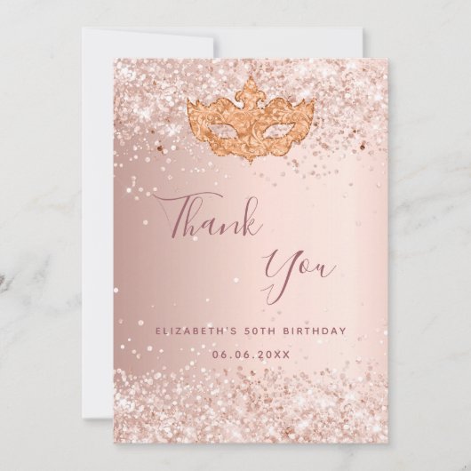 Masquerade roos goud dank u kaart (Voorkant)