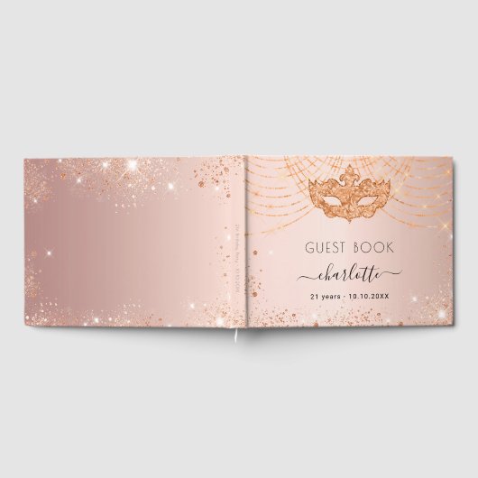 Masquerade roos goud glitter verjaardagsfeestje gastenboek (Volledig)