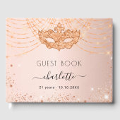 Masquerade roos goud glitter verjaardagsfeestje gastenboek (Voorkant)
