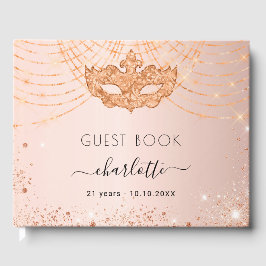 Masquerade roos goud glitter verjaardagsfeestje gastenboek