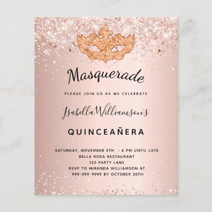 Masquerade roos goud Quinceanera uitnodiging