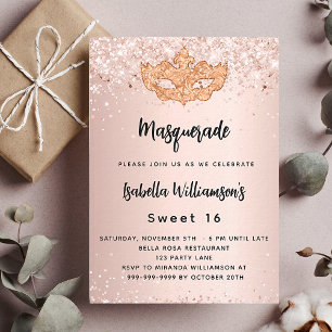 Masquerade roos goud Sweet 16 Kaart