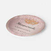 Masquerade roos gouden druppels verjaardagsfeestje papieren bordje (Gekanteld)