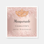 Masquerade roos gouden druppels verjaardagsfeestje servet (Voorkant)