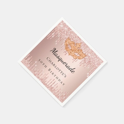 Masquerade roos gouden druppels verjaardagsfeestje servet (Hoek)