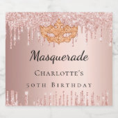 Masquerade roos gouden druppels verjaardagsfeestje sparkling wijnetiket (Enkel label)