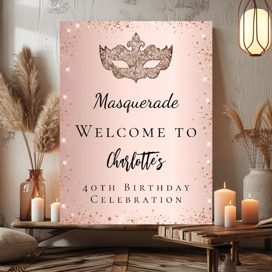 Masquerade roos gouden glitter masker welkom poster