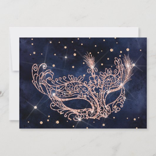 Masquerade roos gouden glitter quinceanera foto kaart (Achterkant)