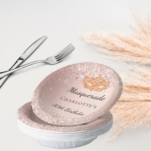 Masquerade roos gouden masker verjaardagsfeestje papieren kommen