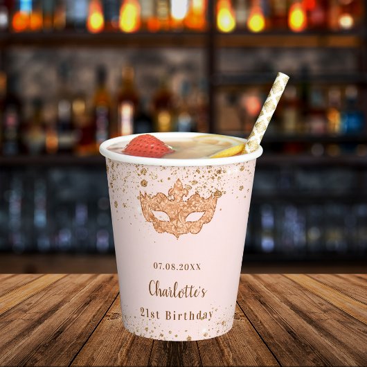 Masquerade roos gouden verjaardagsfeestje papieren bekers