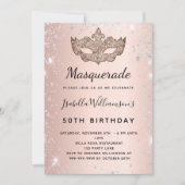 Masquerade roos gouden zilveren glitter Verjaardag Kaart (Voorkant)