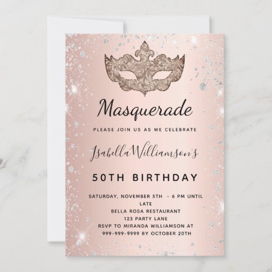 Masquerade roos gouden zilveren glitter Verjaardag Kaart (Voorkant)