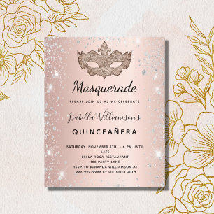 Masquerade roos gouden zilveren Quinceanera uitnod