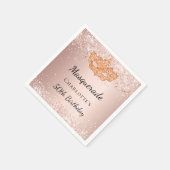 Masquerade roos goudglitter op verjaardagsfeestje servet (Hoek)