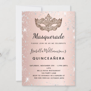 Masquerade roos goudglitter Quinceanera Kaart
