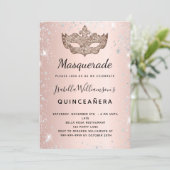 Masquerade roos goudglitter Quinceanera Kaart (Staand voorkant)