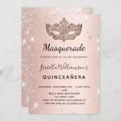 Masquerade roos goudglitter Quinceanera Kaart (Voorkant / Achterkant)