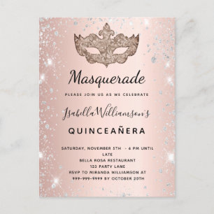 Masquerade roos goudglitter Quinceanera Uitnodiging Briefkaart