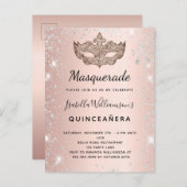 Masquerade roos goudglitter Quinceanera Uitnodiging Briefkaart (Voorkant / Achterkant)