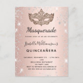Masquerade roos goudglitter Quinceanera Uitnodiging Briefkaart (Voorkant)